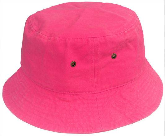 Bucket Hat 100% Cotton Packable Summer Travel Cap. Neon Pink-S/M